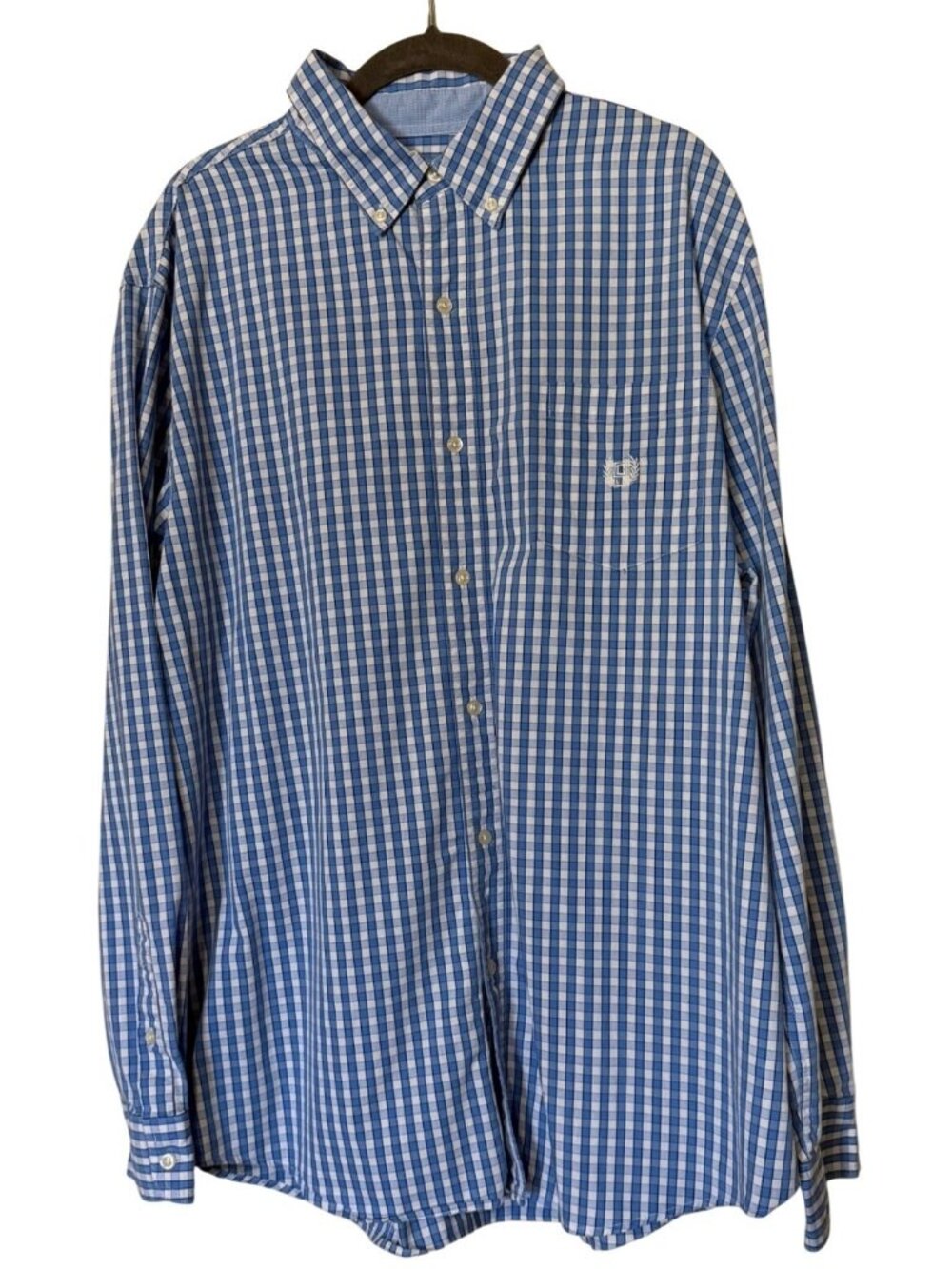 Chaps Stretch Easy Care Blue & White Gingham Check Long-Sleeve Men Shirt Size XL